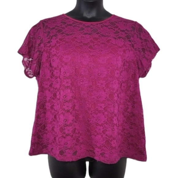 Boutique Plus Fuchsia Stretch Lace Top with Lining Sz 1X - Picture 1 of 6
